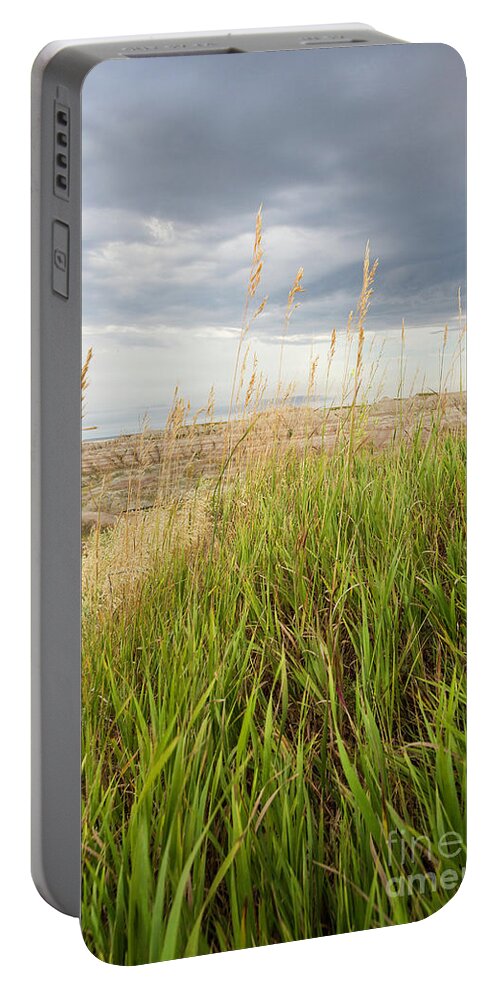 Badlands Portable Battery Charger featuring the photograph Blown By the Wind by Karen Jorstad