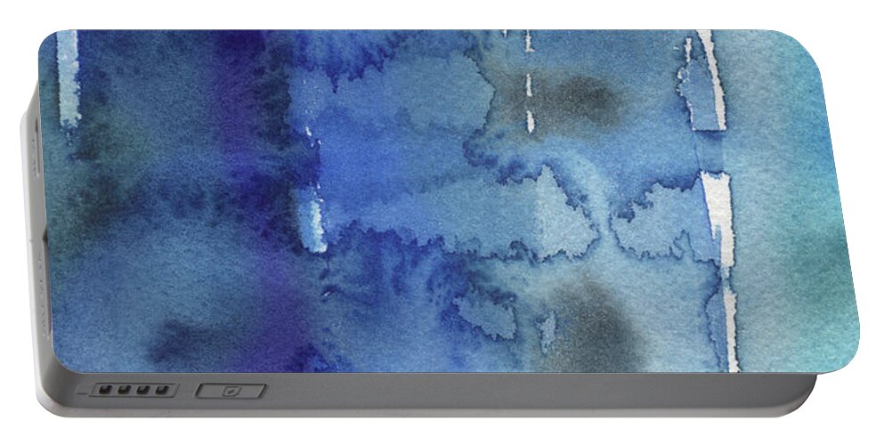 Blue Portable Battery Charger featuring the painting Blue Abstract Cool Waters III by Irina Sztukowski