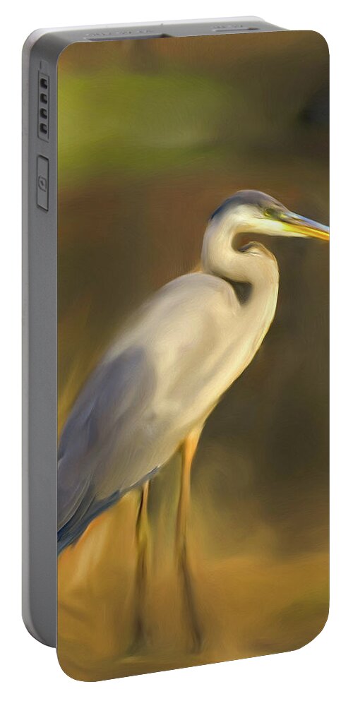 Blue Heron And Sunset Portable Battery Charger featuring the digital art Blue and Gold by Don Wright
