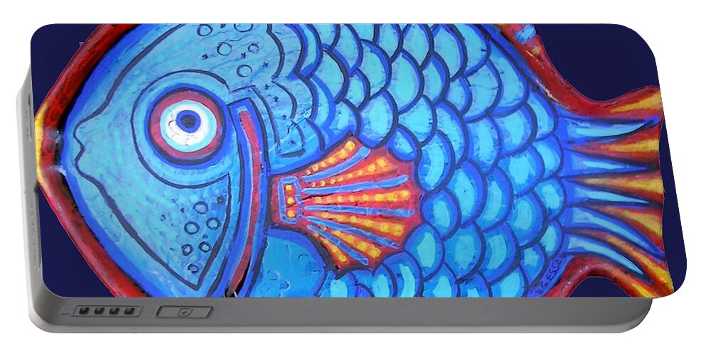 Fish Portable Battery Charger featuring the painting Blue and Red Fish by Genevieve Esson