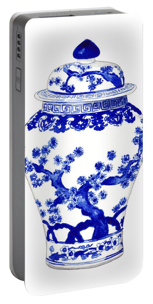 Blue And White China Portable Battery Charger featuring the painting Blue and White Ginger Jar Chinoiserie 10 by Laura Row