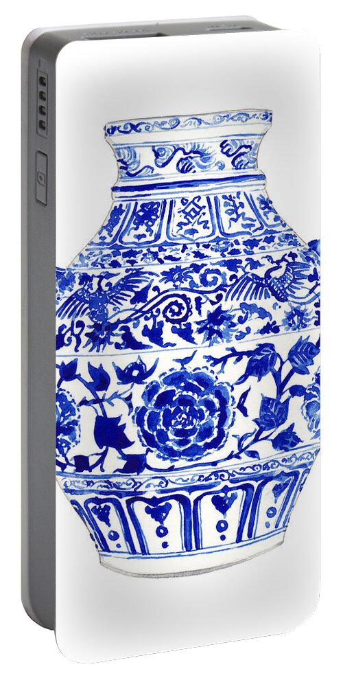 Blue And White China Portable Battery Charger featuring the painting Blue and White Ginger Jar Chinoiserie 4 by Laura Row