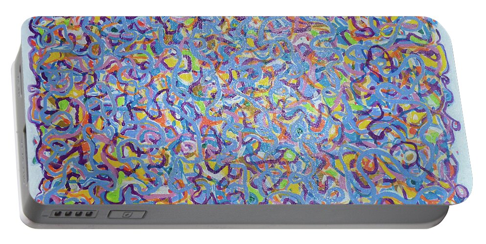 Abstract Portable Battery Charger featuring the painting Blue and Yellow Swirls by Stan Chraminski