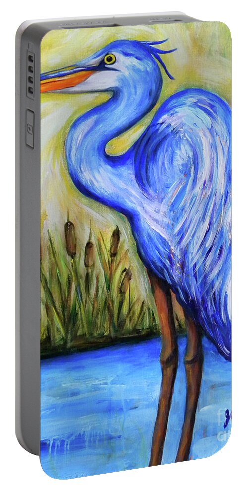 Great Blue Heron Portable Battery Charger featuring the painting Blue Bayou by JoAnn Wheeler
