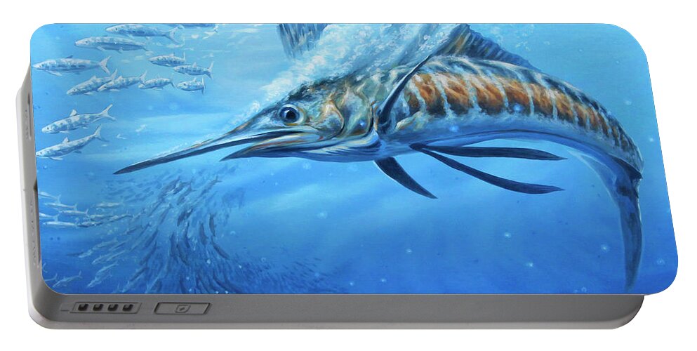Sailfish Paintings Portable Battery Charger featuring the painting Blue Bounty by Guy Crittenden