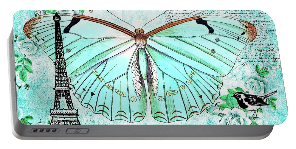 Butterfly Portable Battery Charger featuring the painting Blue Butterfly by Tina LeCour