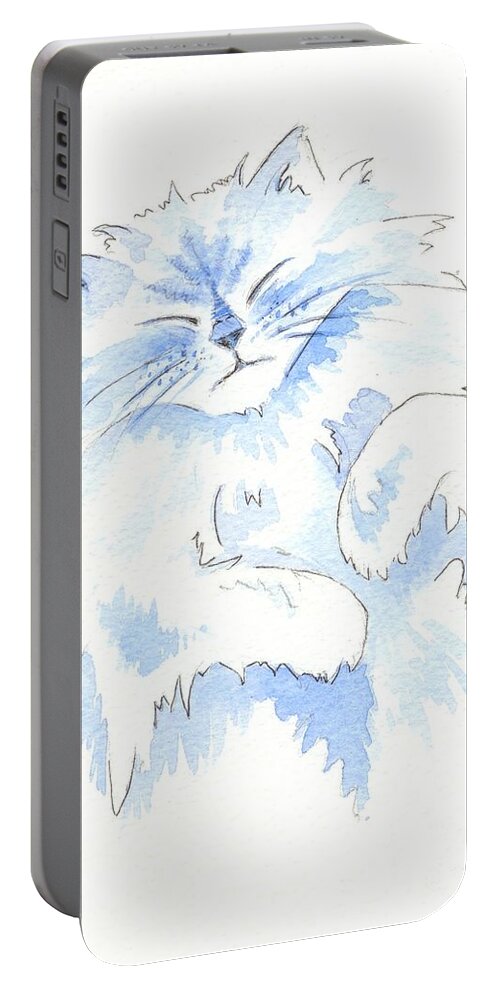 Cat Portable Battery Charger featuring the painting Blue Cat by Julia Underwood