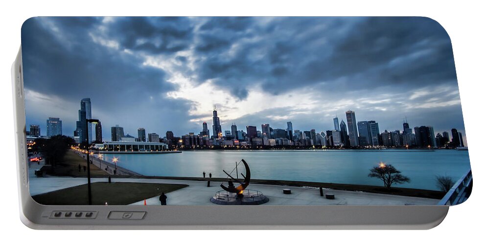 Chicago Portable Battery Charger featuring the photograph Blue clouds and Chicago Skyline by Sven Brogren