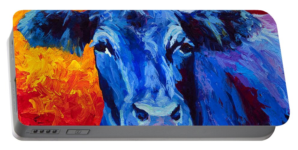 Marion Rose Portable Battery Charger featuring the painting Blue Cow II by Marion Rose