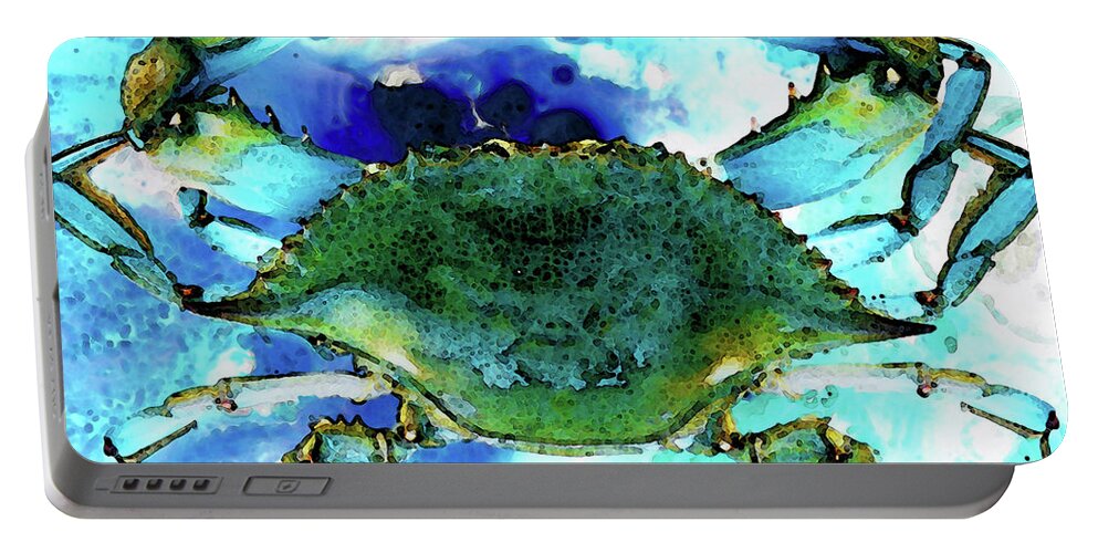 Crab Portable Battery Charger featuring the painting Blue Crab - Abstract Seafood Painting by Sharon Cummings