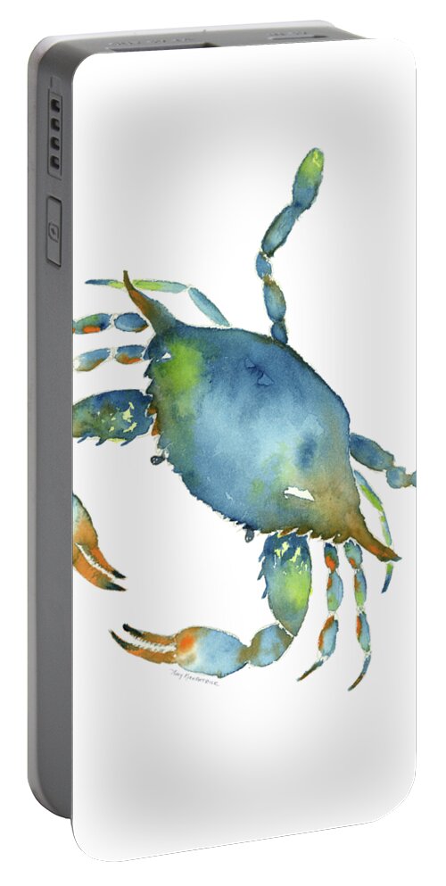 Crab Painting Portable Battery Charger featuring the painting Blue Crab by Amy Kirkpatrick