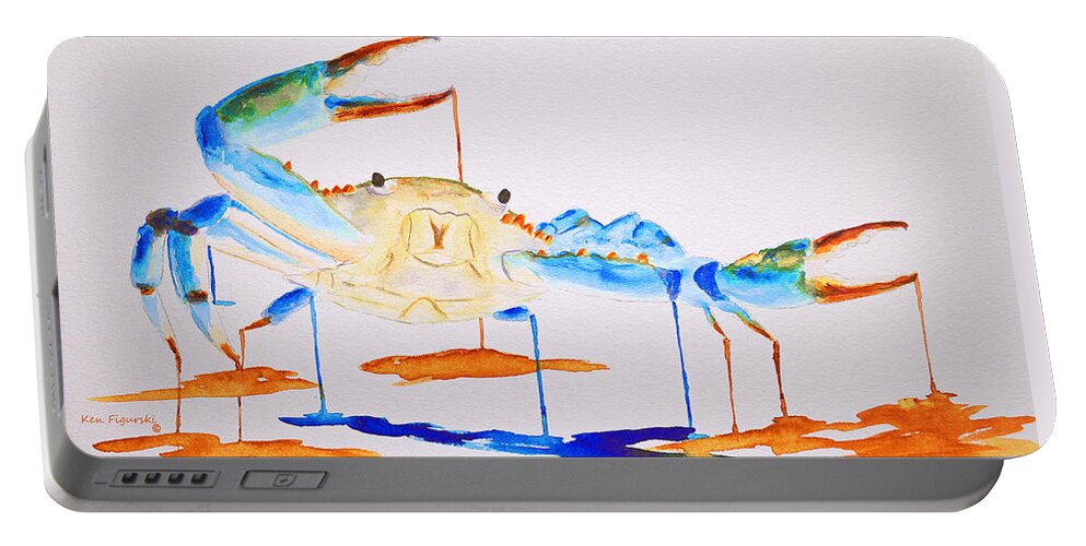 Blue Portable Battery Charger featuring the painting Blue Crab by Ken Figurski