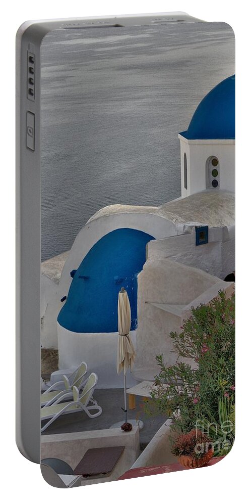 Santorini Portable Battery Charger featuring the photograph Blue Domes by Jeremy Hayden