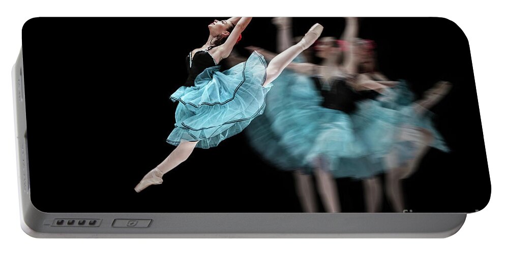 Ballet Portable Battery Charger featuring the photograph Blue dress dance by Dimitar Hristov