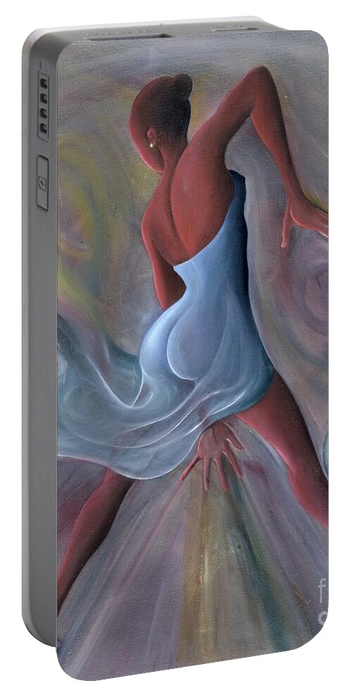 Female Portable Battery Charger featuring the painting Blue Dress by Ikahl Beckford