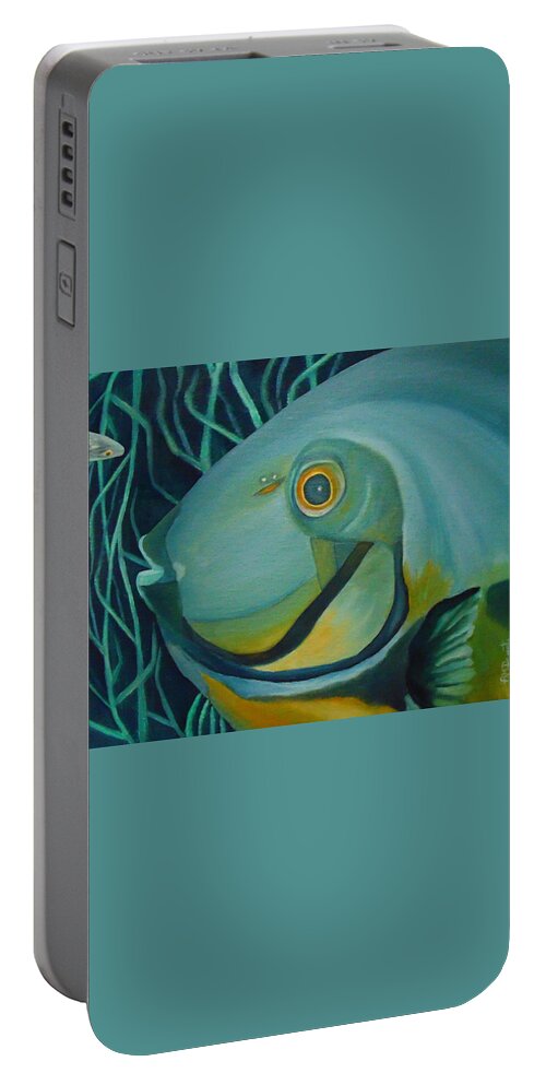 Blue Fish Portable Battery Charger featuring the painting Blue Fish by Angeles M Pomata