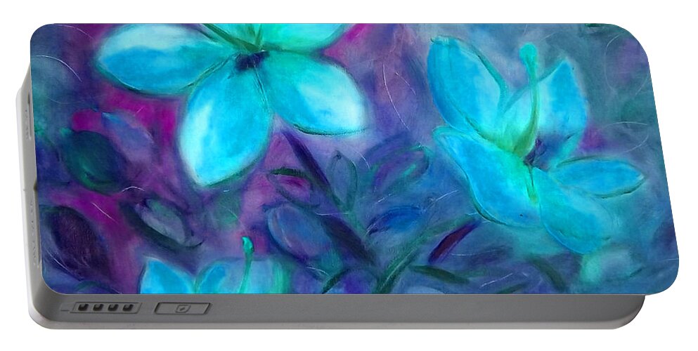 Flower Portable Battery Charger featuring the painting Blue Flowers by Gina De Gorna