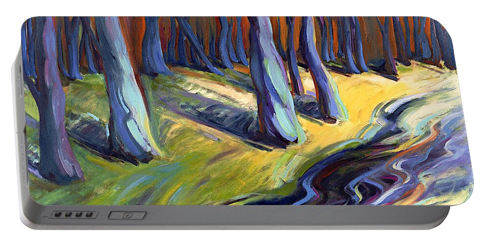 Konnie Portable Battery Charger featuring the painting Blue Forest by Konnie Kim