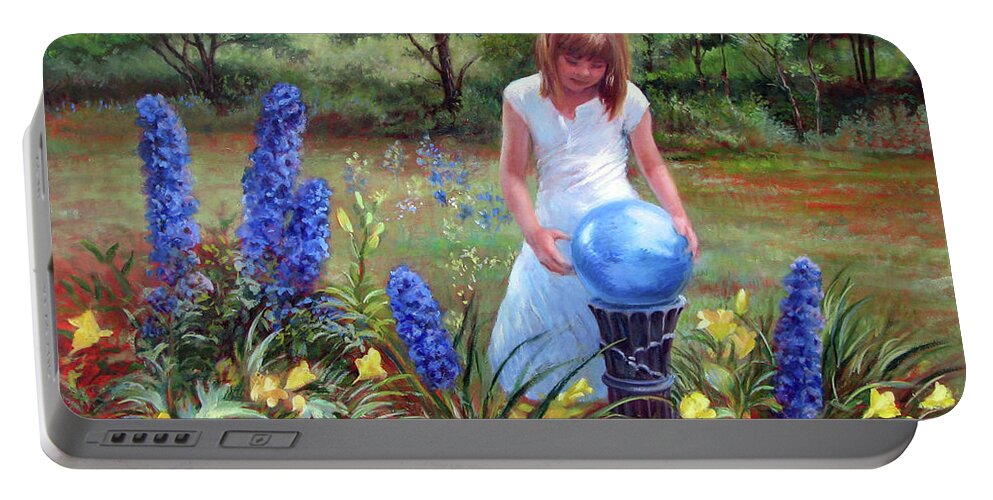 Children Portable Battery Charger featuring the painting Blue Gaze by Marie Witte