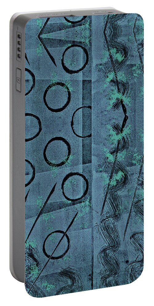 Abstract Portable Battery Charger featuring the digital art Blue Green Black Abstract by Sheryl Karas