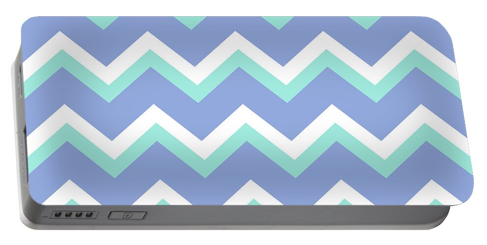 Chevron Portable Battery Charger featuring the mixed media Blue Green Chevron Pattern by Christina Rollo