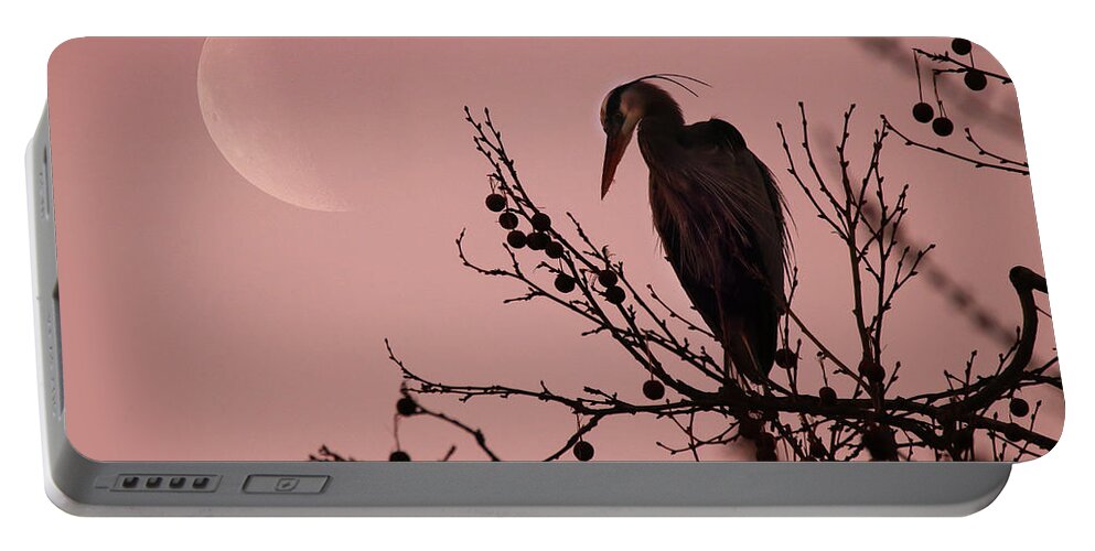  Portable Battery Charger featuring the photograph The Heron and the Moon by Rob Blair