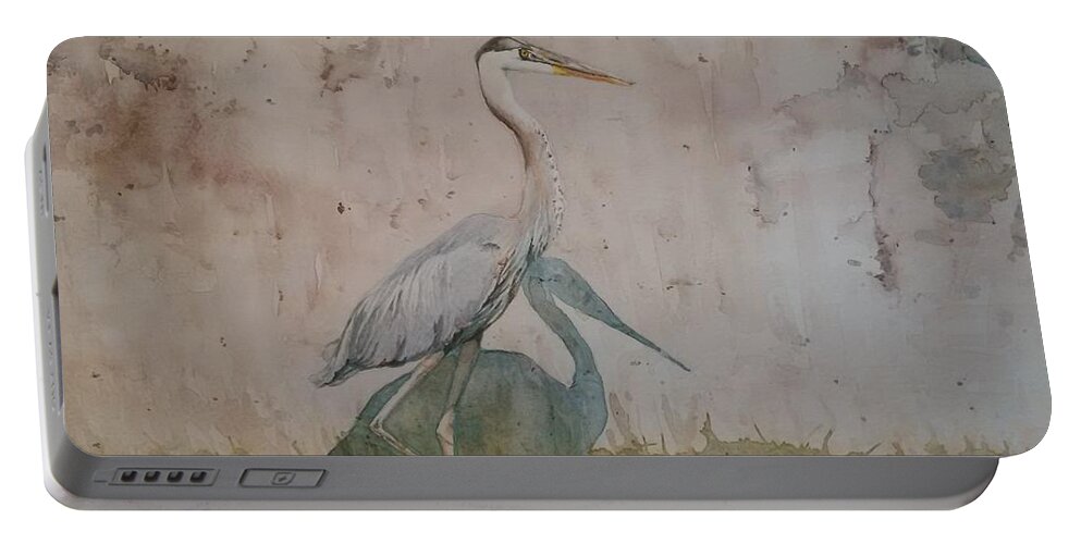 Blue Heron Portable Battery Charger featuring the painting Blue Heron by Sheila Romard