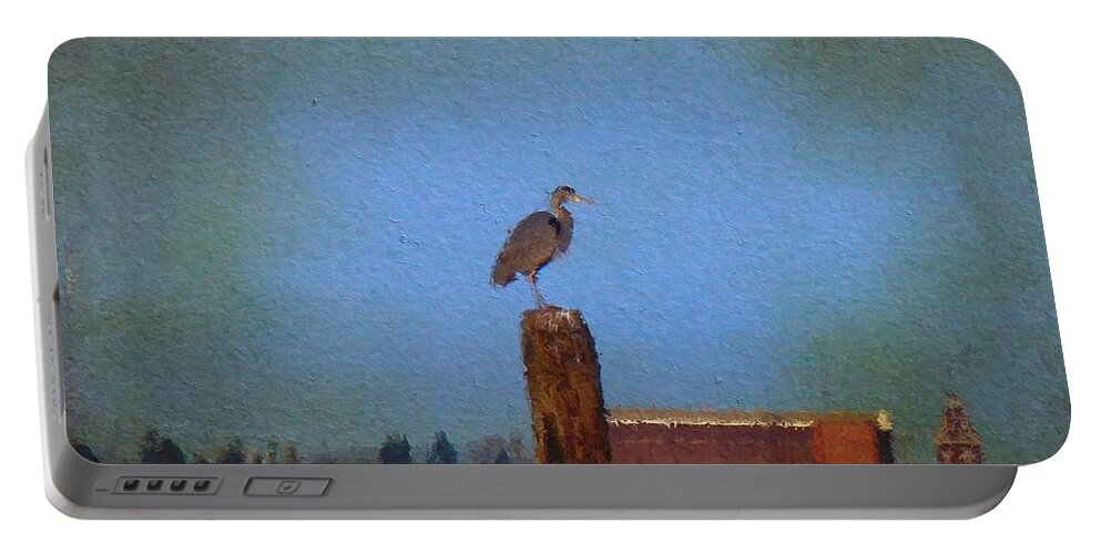 Bird Portable Battery Charger featuring the photograph Blue Heron Sky Painted by Jamie Johnson