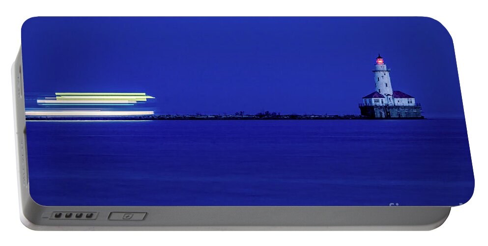 Chicago Portable Battery Charger featuring the photograph Blue hour over Lake Michigan by Izet Kapetanovic