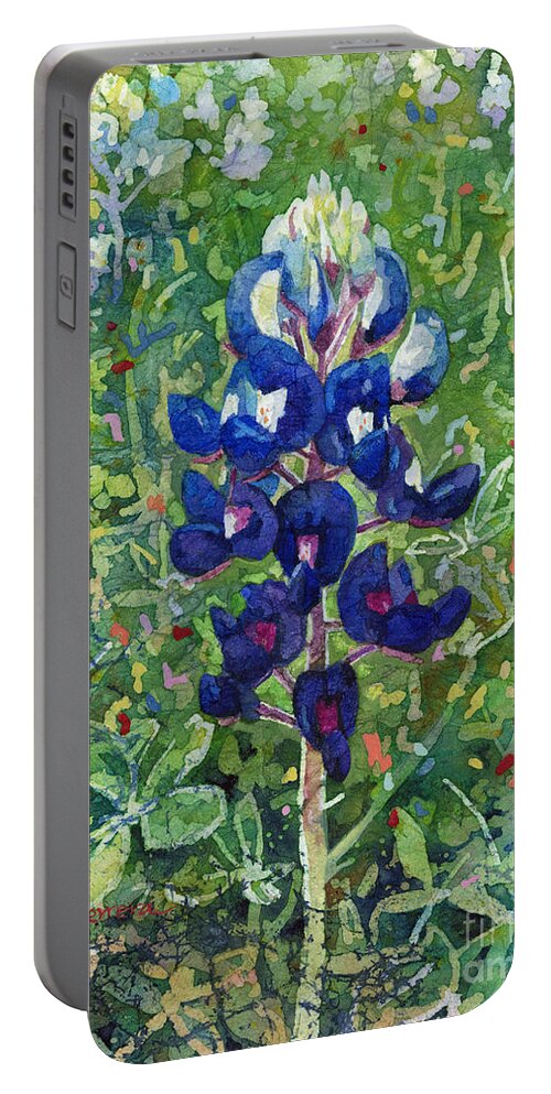 Bluebonnet Portable Battery Charger featuring the painting Blue in Bloom 2 by Hailey E Herrera