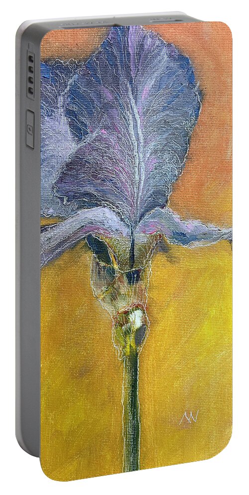Iris Portable Battery Charger featuring the painting Blue Iris by AnneMarie Welsh