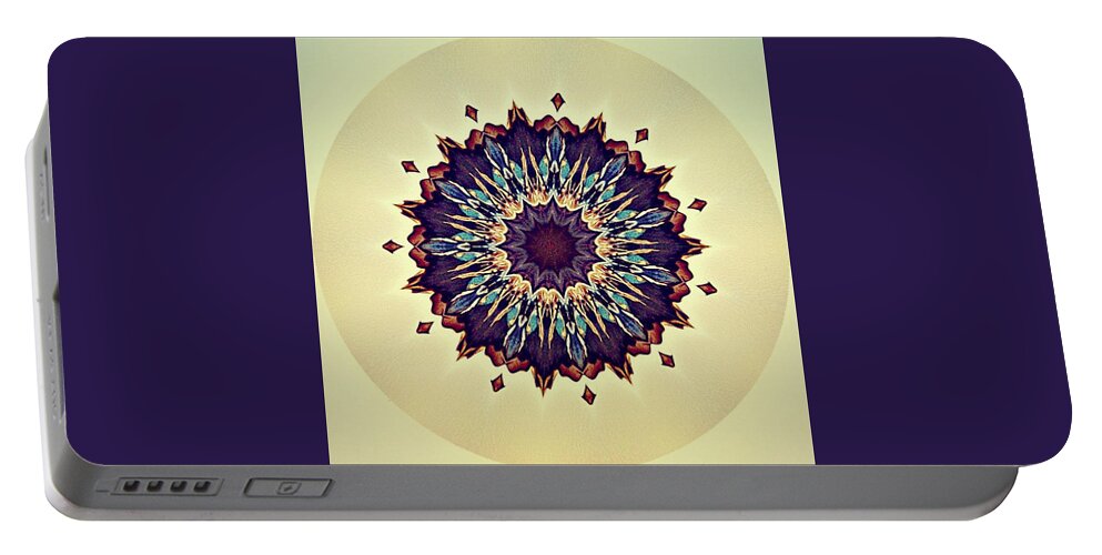 Mandala Portable Battery Charger featuring the digital art Blue Iris by 'REA' Gallery