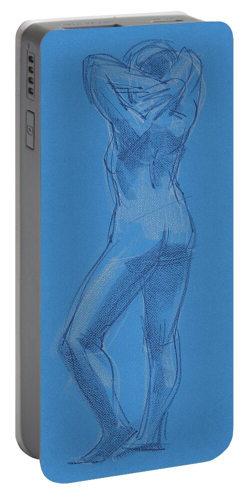 Figure Study Portable Battery Charger featuring the painting Blue by Judith Kunzle