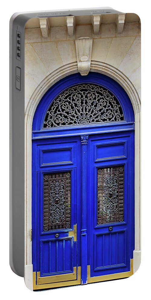 Blue Doors Portable Battery Charger featuring the photograph Blue Lace Door - Paris, France by Melanie Alexandra Price