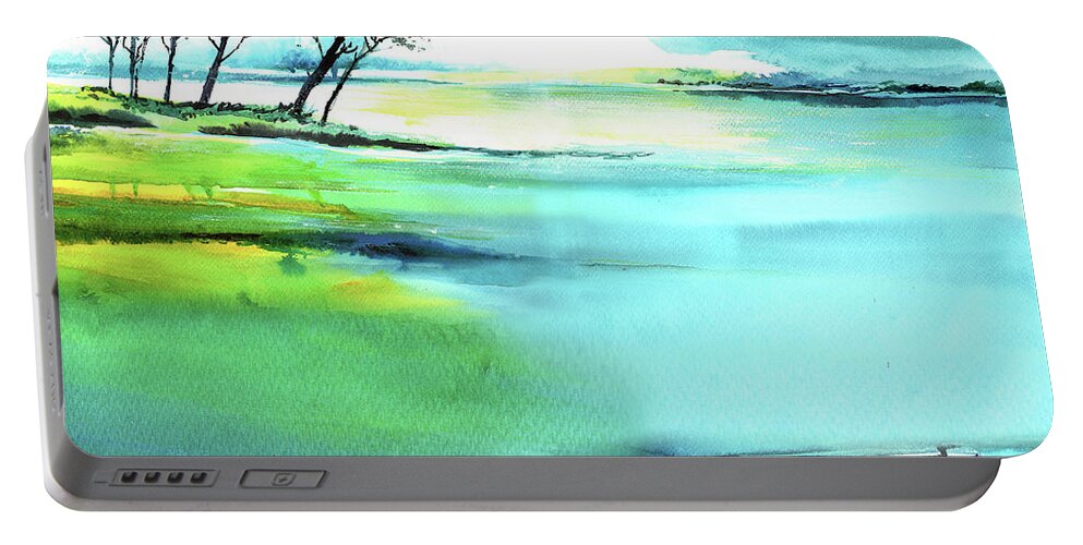 Nature Portable Battery Charger featuring the painting Blue Lagoon by Anil Nene