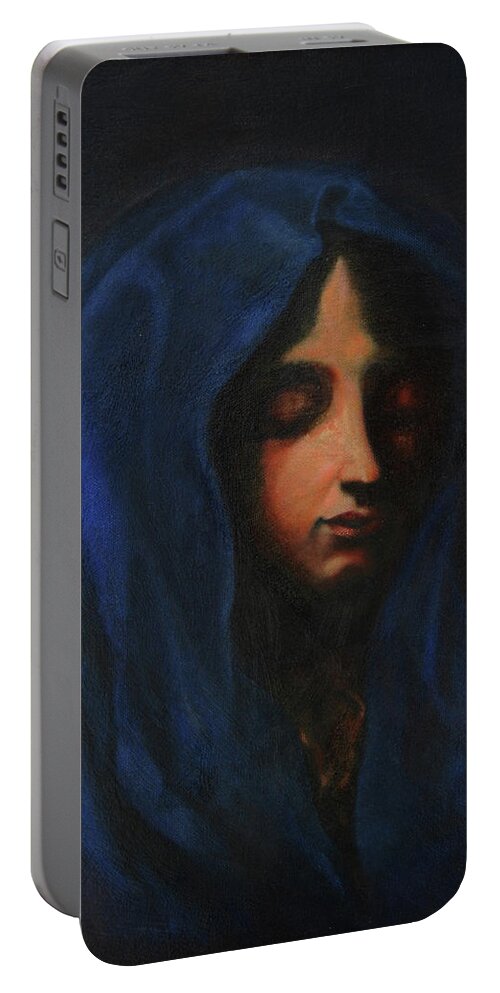 Dolci Carlo Portable Battery Charger featuring the painting Blue Madonna by MotionAge Designs
