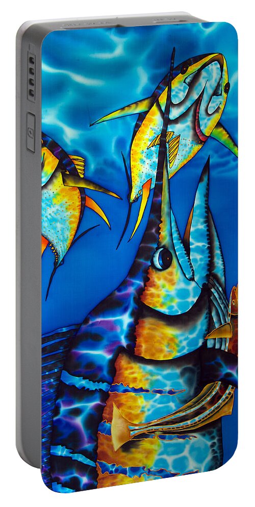  Yellowfin Tuna Portable Battery Charger featuring the painting Blue Marlin by Daniel Jean-Baptiste