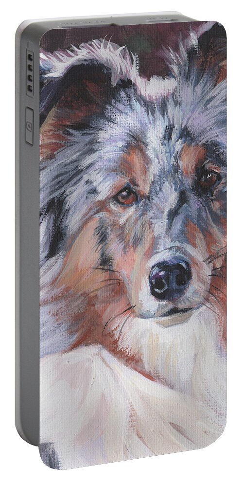 Blue Merle Sheltie Portable Battery Charger featuring the painting Blue Merle Sheltie by Lee Ann Shepard