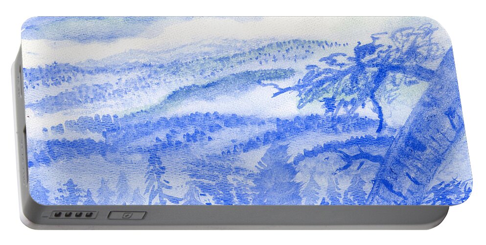Blue Portable Battery Charger featuring the painting Blue Mystery by Victor Vosen