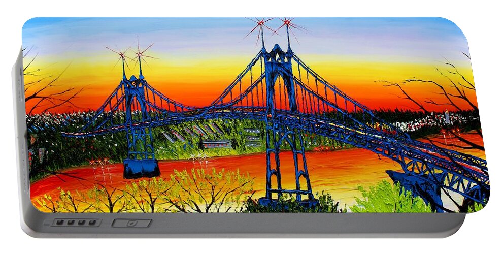  Portable Battery Charger featuring the painting Blue Night Of St. Johns Bridge At Sunset #3 by James Dunbar
