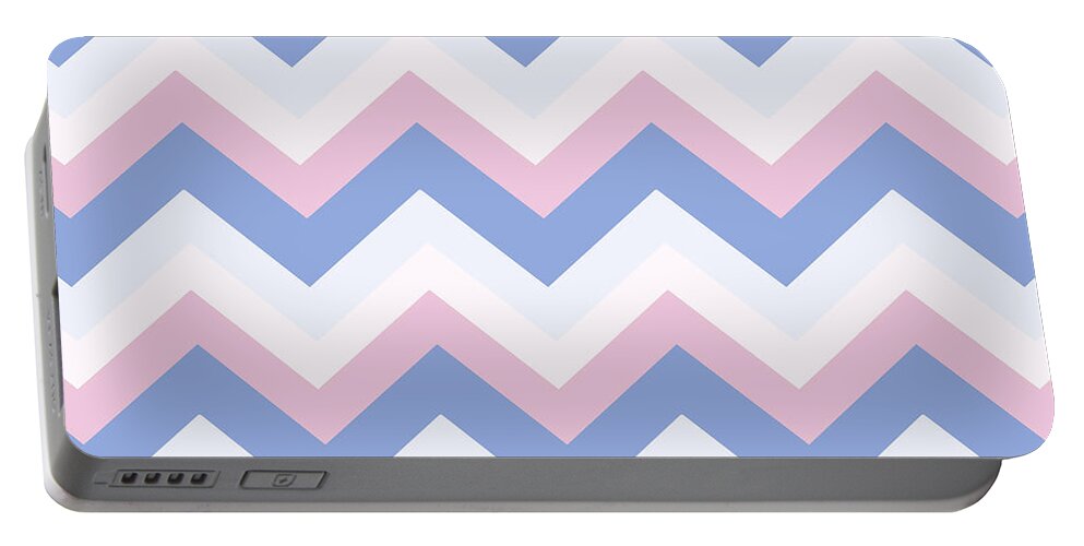Chevron Portable Battery Charger featuring the mixed media Blue Pink Chevron Pattern by Christina Rollo