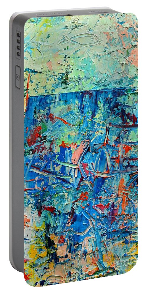 Blue Portable Battery Charger featuring the painting Blue Play 3 by Ana Maria Edulescu