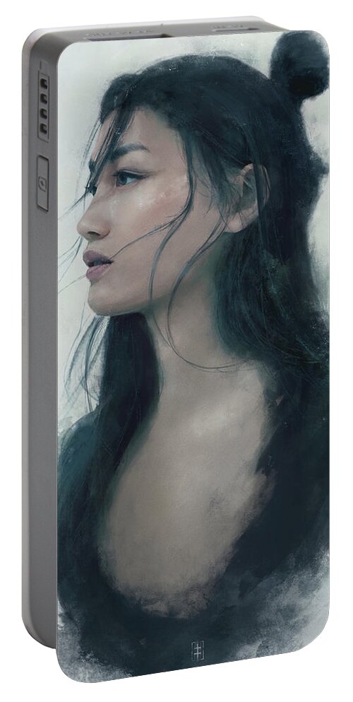 Warrioress Portable Battery Charger featuring the painting Blue Portrait by Eve Ventrue