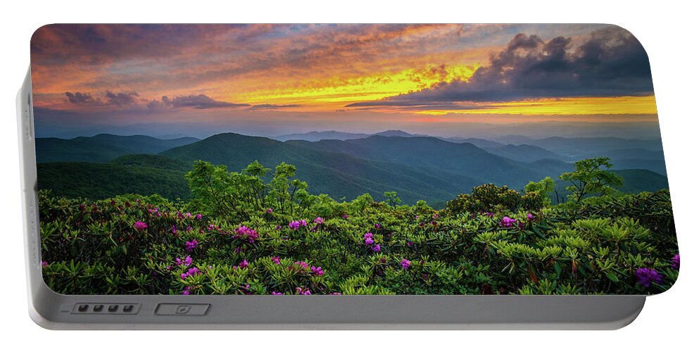 Spring Portable Battery Charger featuring the photograph Blue Ridge Parkway NC Blooming Sunset by Robert Stephens