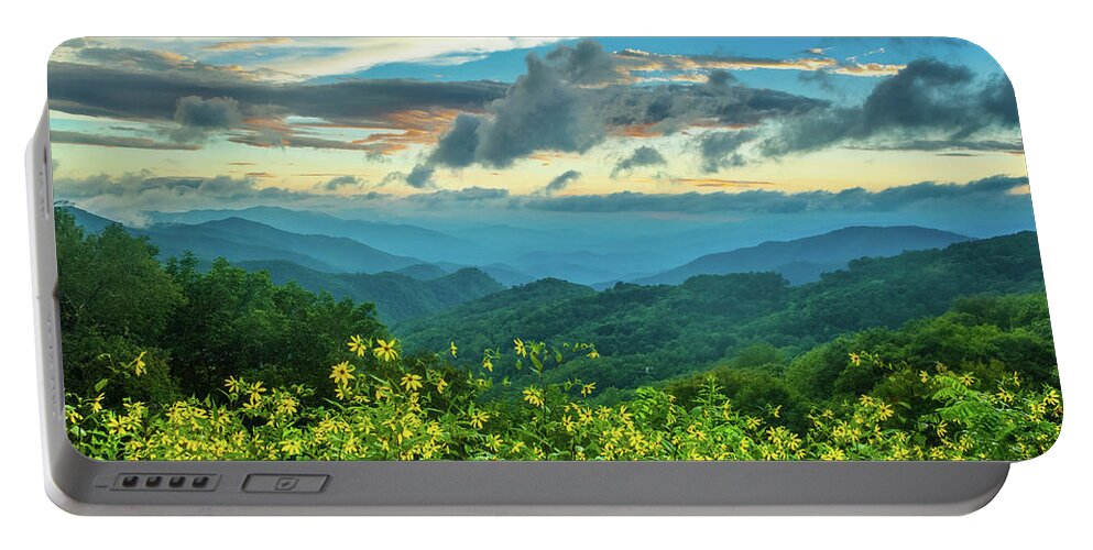 Wildflowers Portable Battery Charger featuring the photograph Blue Ridge Parkway NC Wildflower Sunset by Robert Stephens