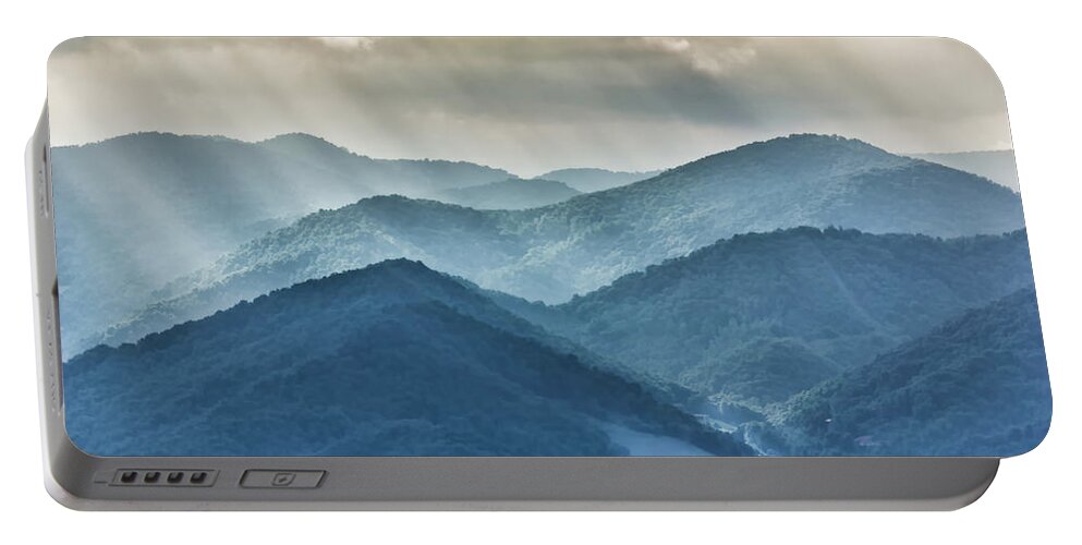Blue Ridge Mountain Sunset Portable Battery Charger featuring the photograph Blue Ridge Sunset Rays by Louise Lindsay