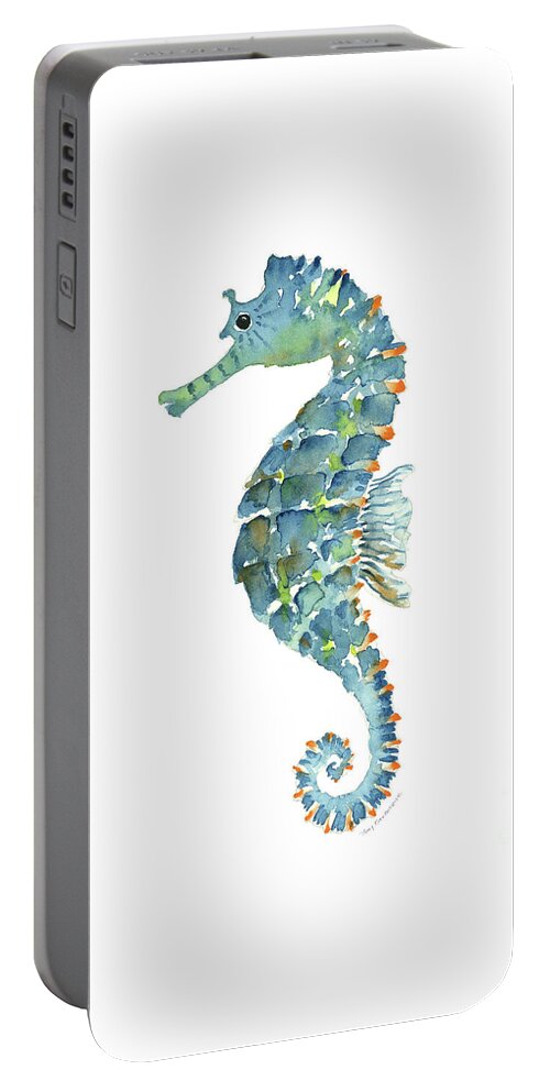 Beach House Portable Battery Charger featuring the painting Blue Seahorse by Amy Kirkpatrick