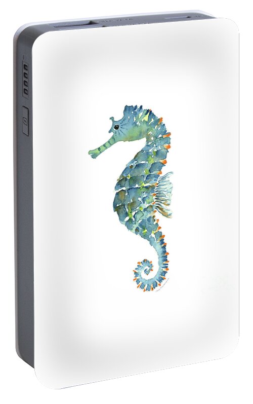 Beach House Portable Battery Charger featuring the painting Blue Seahorse by Amy Kirkpatrick