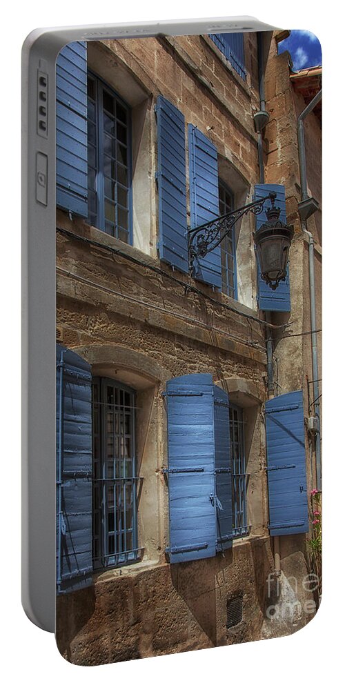 Blue Portable Battery Charger featuring the photograph Blue Shutters by Timothy Johnson