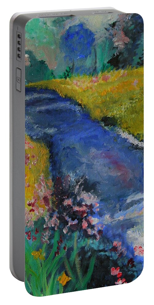 Landscape Portable Battery Charger featuring the painting Blue Stream by Julie Lueders 